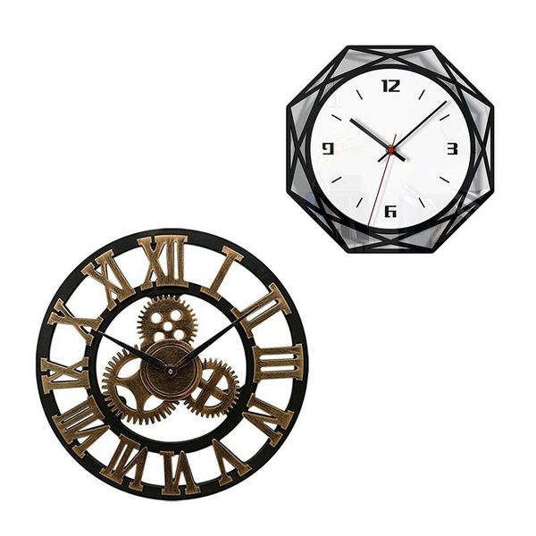 

pcs wall clock perfect to decorate living room, bedroom, office, black-gold & black-white clocks