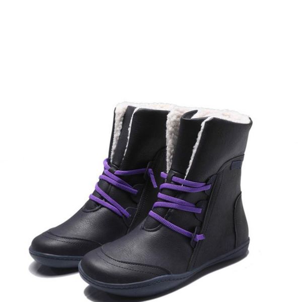 

boots shoes 2021winter women's leather faux short plush flat-bottomed pu cross strap cotton shoe, Black