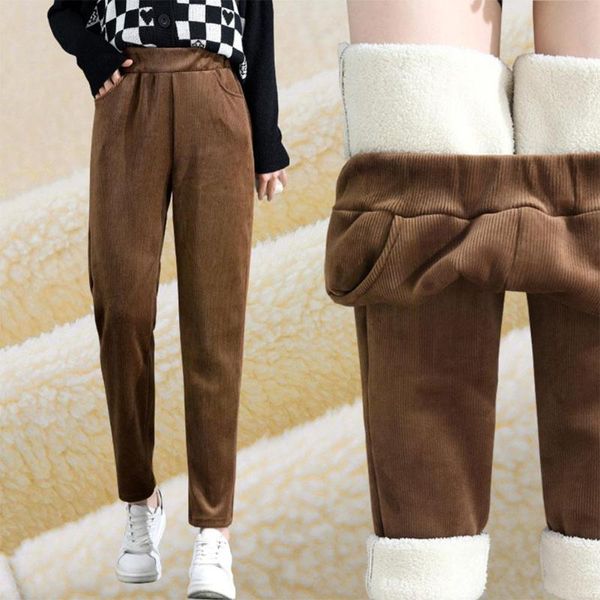 

women's pants & capris plush thick casual corduroy warm autumn harem winter high trousers 2021 and women waist g9r0, Black;white