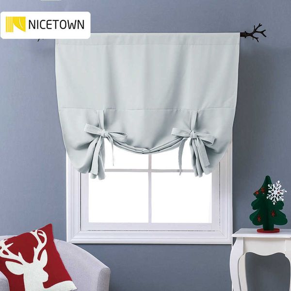 NICETOWN 1PC Tie Up Shade Rod Pocket Blackout Curtain Modern Solid European and American Style for Kitchen Small Window 210712