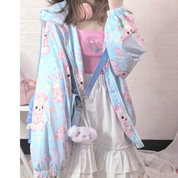 

women's jackets jaquetas estampadas de urso harajuku, casaco proteÃ§Ã£o solar fino, zÃ­per, meninas, adolescentes, moletons com capuz, pri, Black;brown