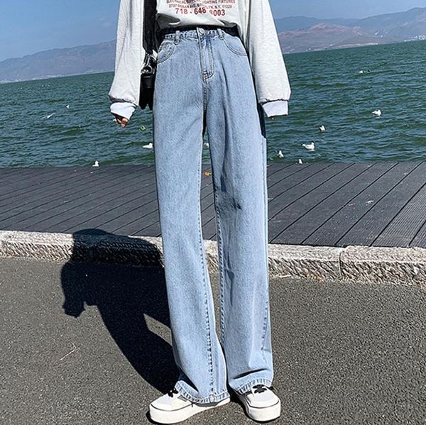 

loose and thin white pants women straight mopping trend high waist jeans spring women's, Blue