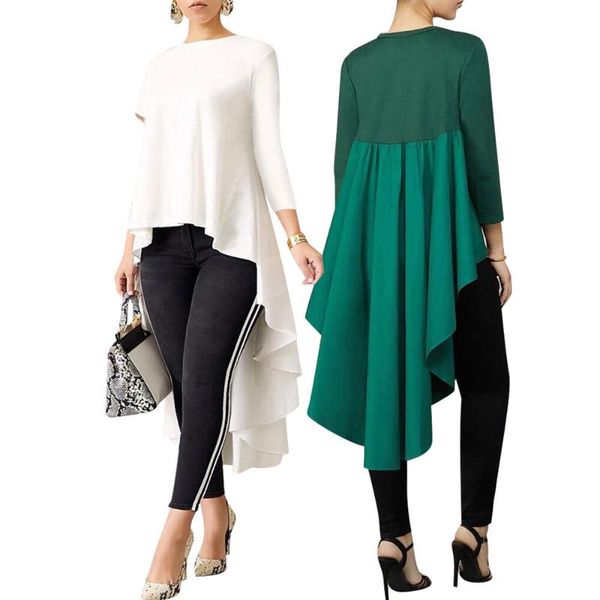 

casual dresses solid color women's short front long back elegant long-sleeved upper garment pullover stitching dovetail cool shirt, Black;gray