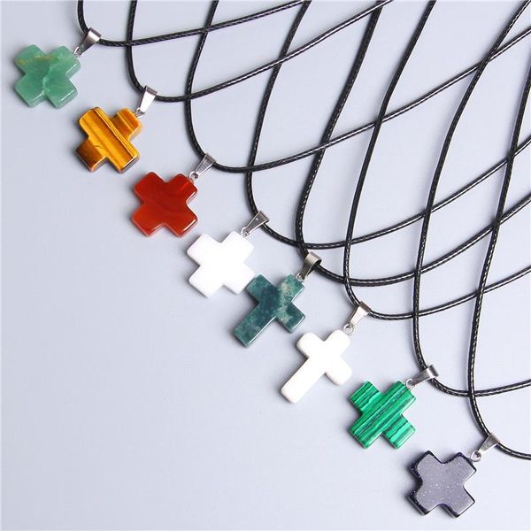 

pendant necklaces cross chain necklace natural stone for woman yoga energy crystal long bijoux jewelry, Silver
