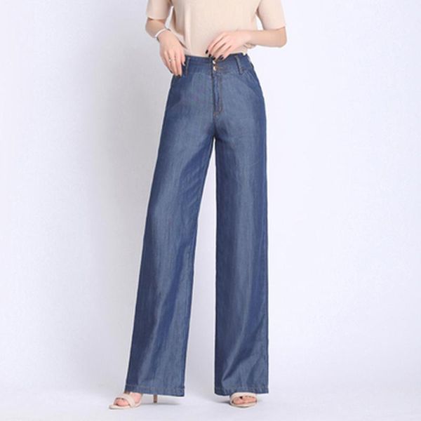 

denim jeans women 2021 summer slim long wide leg pants female high waist casual trousers woman women's, Blue