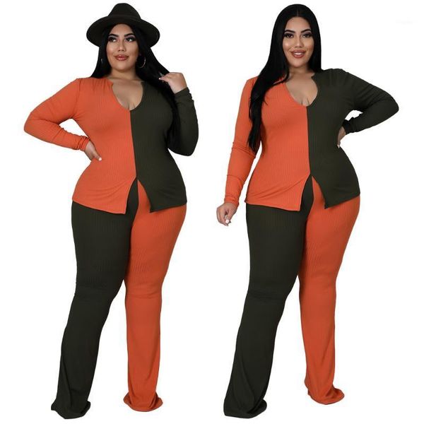 

women's two piece pants 2022 arrivals plus size contrast color patchwork women sets selling v-neck skinny stretch suits, White
