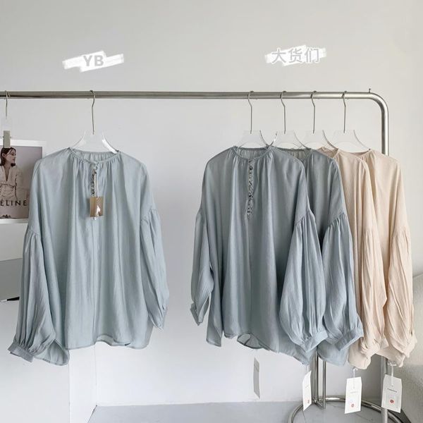 

women's blouses & shirts w continuous ice clear blouse light and thin women's summer long sleeve round neck pullover loose sunscree, White