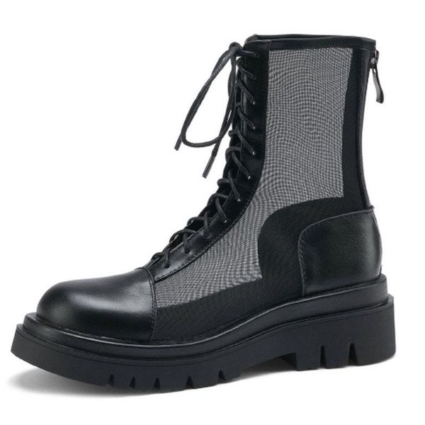 

round toe chunky heels women summer boots genuine leather back zipper shoes woman 2021 spring party ankle, Black