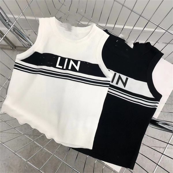 

2022 spring and summer new women's slim, elastic contrast printing letters, short fashion vest, women, White