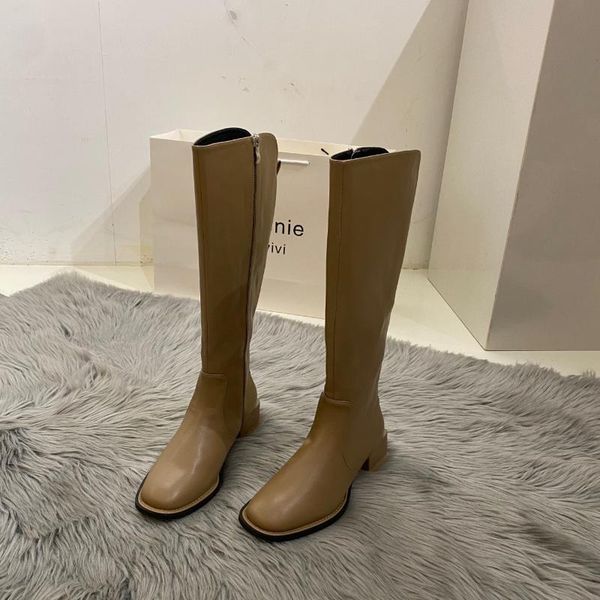 

boots zipper round toe lady winter shoes for women luxury designer boots-women thigh high heels 2021 rubber med f, Black