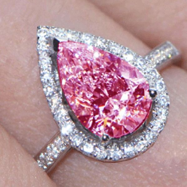 

cluster rings classic 925 sterling silver drop simulated diamond engagement wedding set for women pink white z jewelry wholesale, Golden;silver