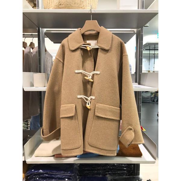 

women's wool & blends 2021 winter leisure ladies jacket slim fit female outwear solid color cotton women overcoet, Black