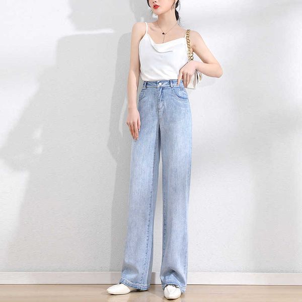 

autumn spring and 2021 soft high waist slim straight jeans women's 21102, Blue