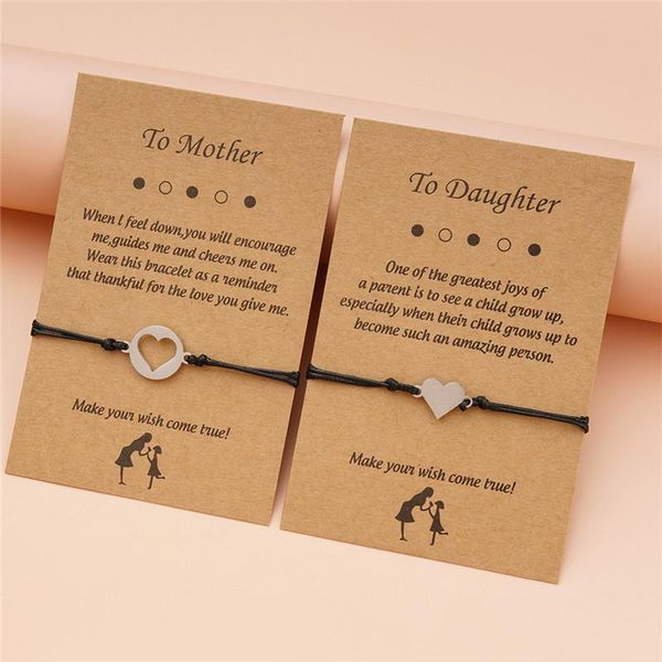 

charm bracelets one for mother daughter 2pcs/set vintage boho braided women girl stainless steel heart butterfly, Golden;silver