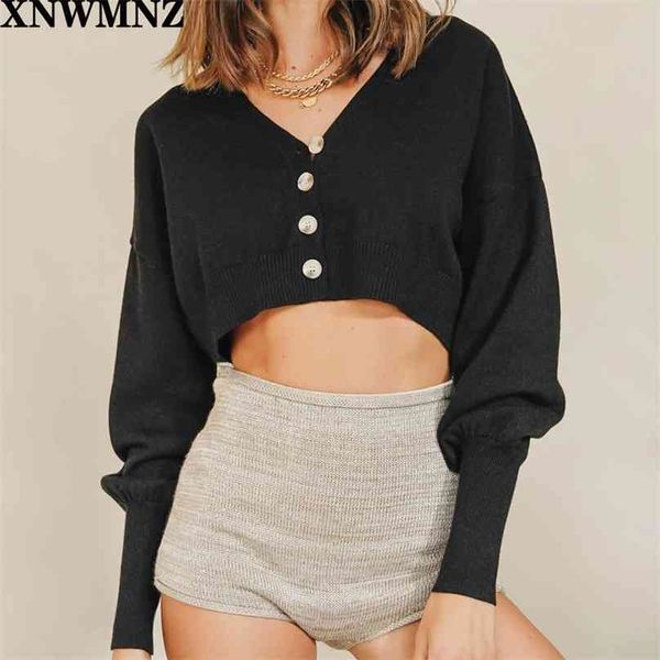 

women knitted cropped cardigan sweaters female short coat v neck single breasted knitwear spring autumn black blue 210520, White