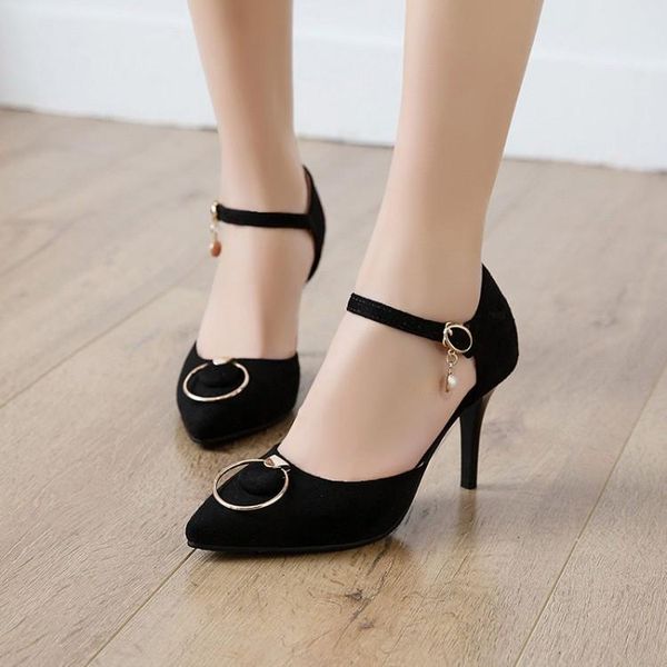 

women sandals stiletto high heel 2021 summer european party office ladies ankle strap female shoes metal, Black