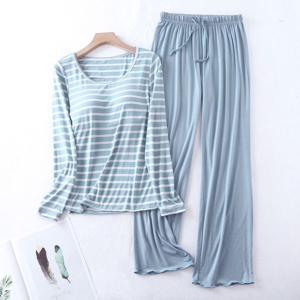 

casual loose pajamas for women long sleeve autumn winter pijamas womens sleepwear bra pad stripe ladies set pyjama femme, Black;red