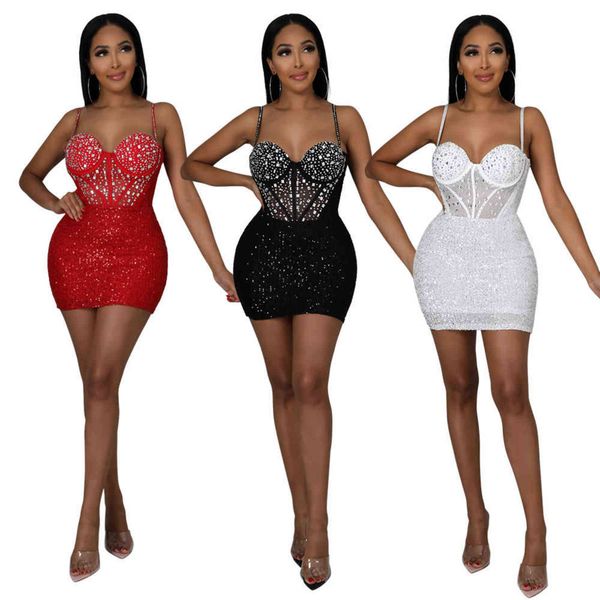 

vestido de club winter woman's bodycon strap mesh crystal sequin dress dresses 211115, Black;gray