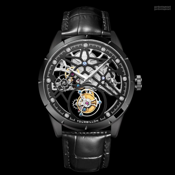 

wristwatches tourbillon watch sapphire mirror automatic mechanical business men high-end male personality clock, Slivery;brown