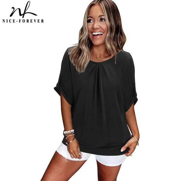 Nice-forever Summer Women Fashion Lace Patchwork Colore nero T-shirt Casual Oversize Tees Top T039 210419