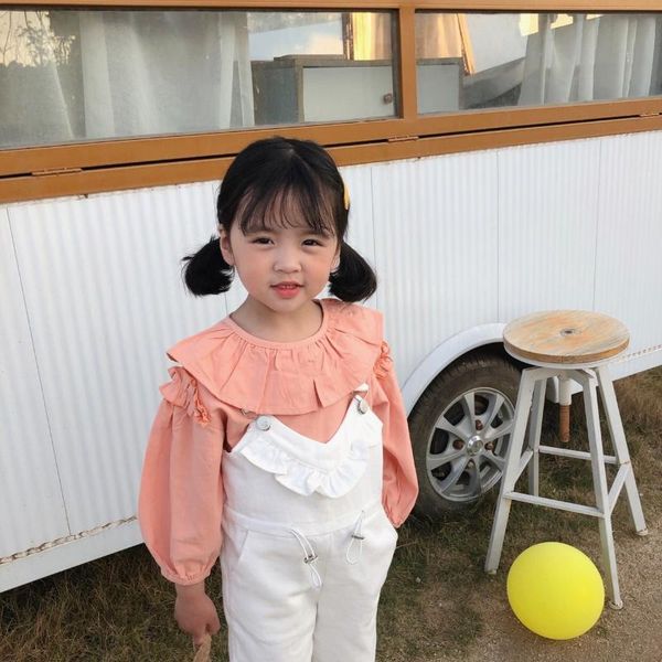 

shirts spring girls lotus leaf collar cute clothes cotton 3 colors all-match long sleeve blouse kids, White;black