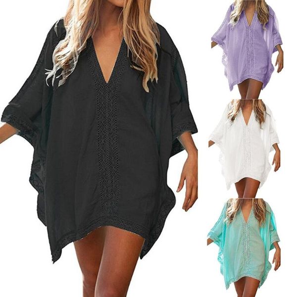 

women's swimwear 2021 summer women cover up beach swimsuit bikini chiffon short dress gold thing suit tunic, White;black