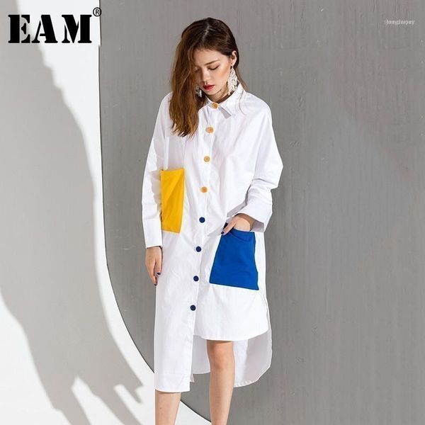 

women's blouses & shirts [] 2022 spring fashion hit color double colorful pockets wihte loose large size long-shirt women tide t0461, White