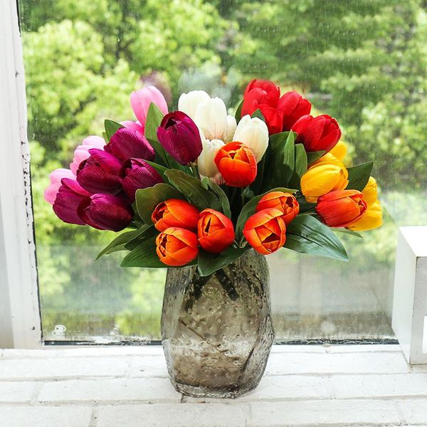 

heads silk tulip artificial flowers real touch bouquet vases for home decoration wedding decorative fake & wreaths