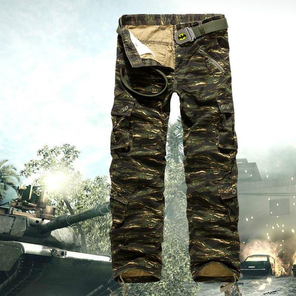 

mens casual pants military tactical camouflage fashion outdoors multi pocket army cargo men cotton train men's, Black