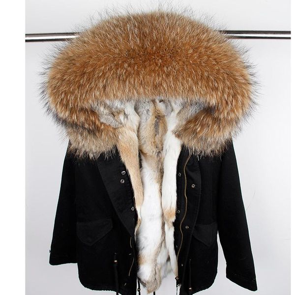 

women's fur & faux 2021 long waterproof parka natural raccoon collar hood 7xl real liner coat winter jacket women detachable, Black