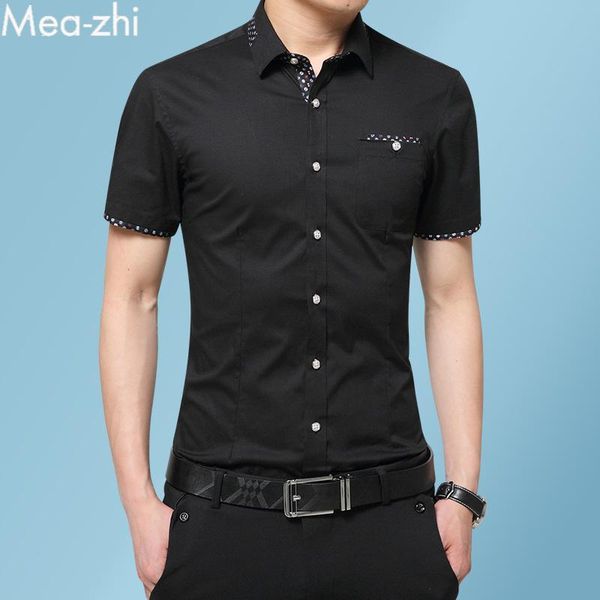 

men's casual shirts summer short sleeve shirt korean slim fit fashion business work for men, White;black