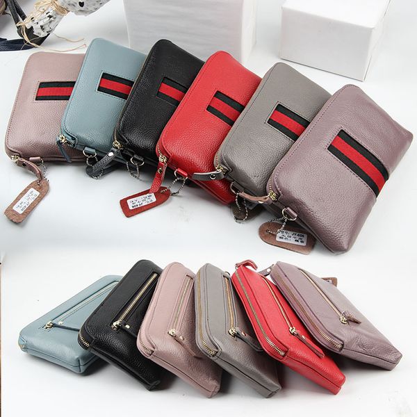 

women short organizer wallet solid color hasp long wallets womens bags wholesale credit card genuine leather black/blue q3037, Red;black