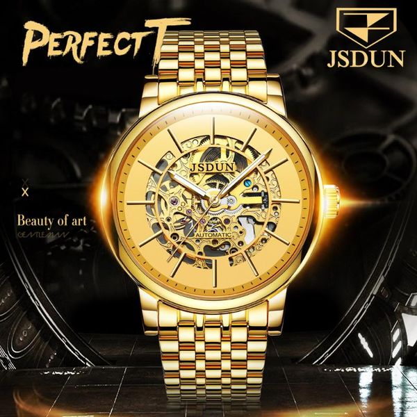 

wristwatches jsdun fashion clock mechanical completely empty luxury in local waterproof bright gold for business clocks, Slivery;brown
