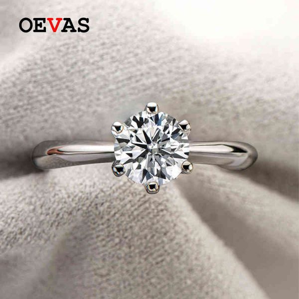 

oevas real 1 carat d moissanite wedding rings for women 18k white gold color 100% 925 sterling silver jewelry, Slivery;golden