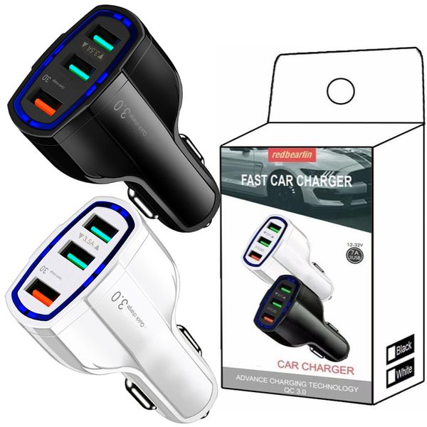 Alta velocidade 3 portas 7A carregamento rápido QC3.0 USB carregador de carro adaptador de energia do veículo para iphone 12 13 14 15 pro samsung lg telefone android com caixa de varejo