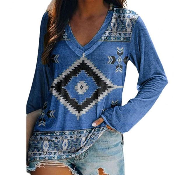 

women's blouses & shirts blouse lady shirt pullover v neck vintage ethnic print cotton long sleeve loose for daily streetwear, White