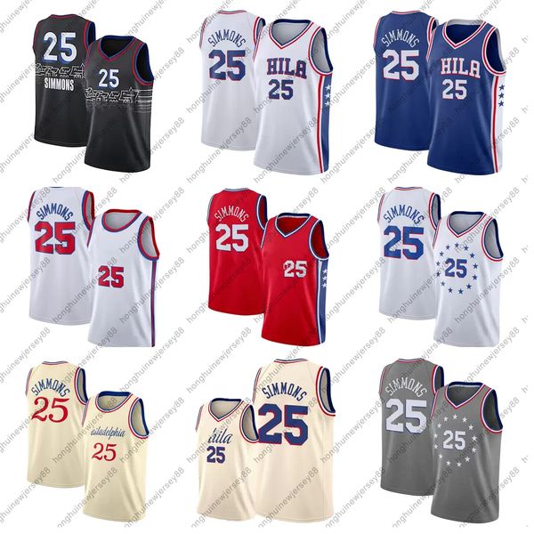 

2021-2022 stitched basketball jersey 25 ben simmons, Black;red