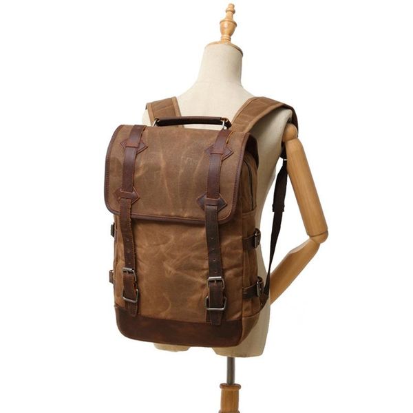 

backpack outdoor journey waterproof leisure student school bag mountaineering canvas leather camping