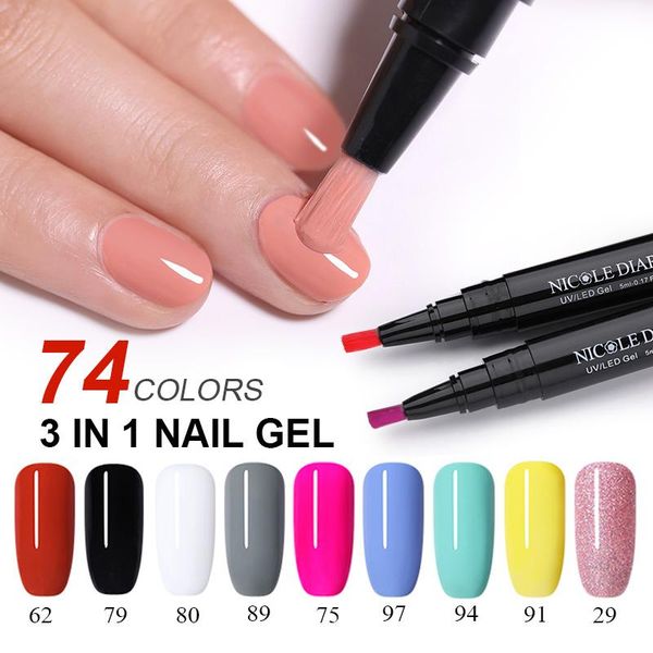 

nail gel one step varnish pen glitter 3 in 1 art color polish hybrid easy to use uv paint glue, Red;pink