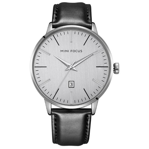 

classic scandinavian black white analog watch with leather strap japanese quartz movement wristwatch, Slivery;brown