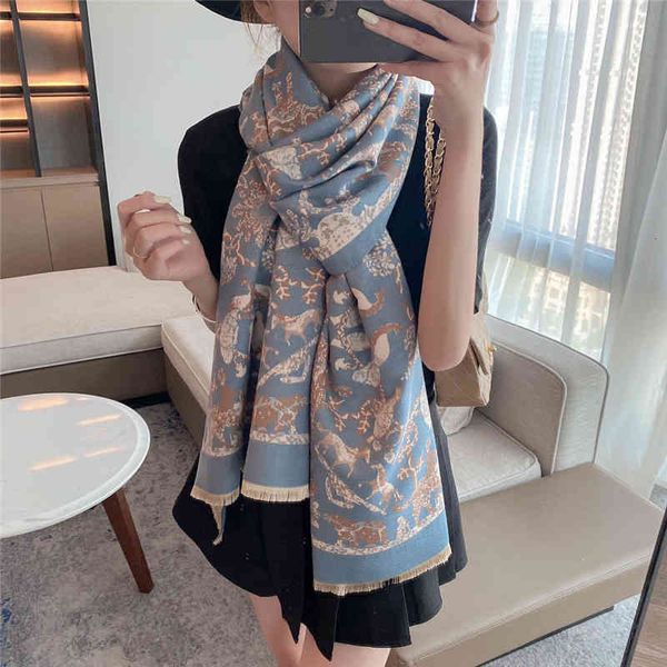 

shawl scarf imitation cashmere women's autumn and winter long warm thickened animal versatile spring summer air conditioning room, Blue;gray