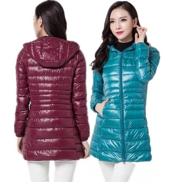 

down jacket women winter warm 's long light white duck 5xl 6xl 7xl ultralight hooded portable coat 210922, Black