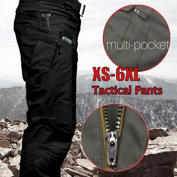 

men tactical cargo pants outdoor hiking multiple pocket elasticity casual military urban trousers slim fat men's, Black