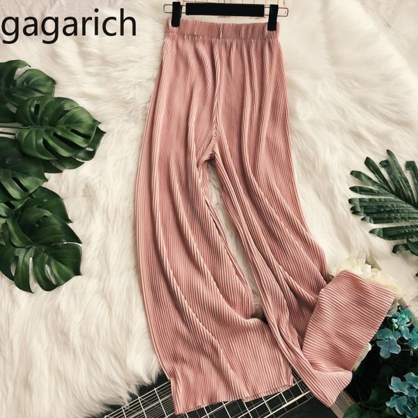 

women's pants & capris gagarich women casual solid wide leg summer female loose high elastic waist elegant pleated thin ice silk long t, Black;white