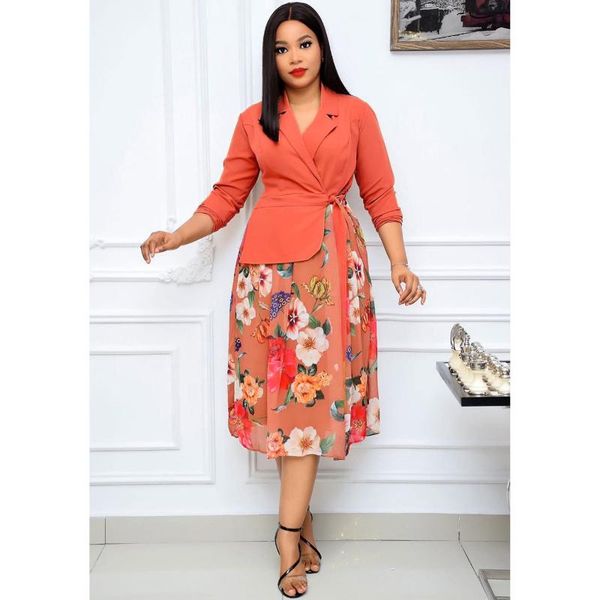 

casual dresses donsignet fashion women's dress summer lapel pullover print suit stitching big swing long sleeve, Black;gray