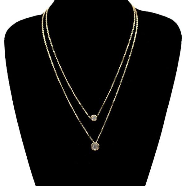 

pendant necklaces trendy exquisite gold color crystal necklace charm women fashion double layer clavicle chain collar jewelry, Silver