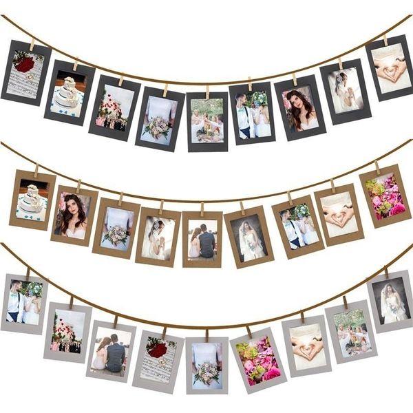 

frames 10pcs/lot diy kraft paper po frame hanging wall pos picture with clips