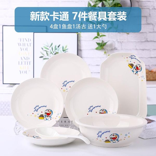 

cartoon 7-piece tableware set ceramic combination soup spoon plate fish japanese style dinnerware sets