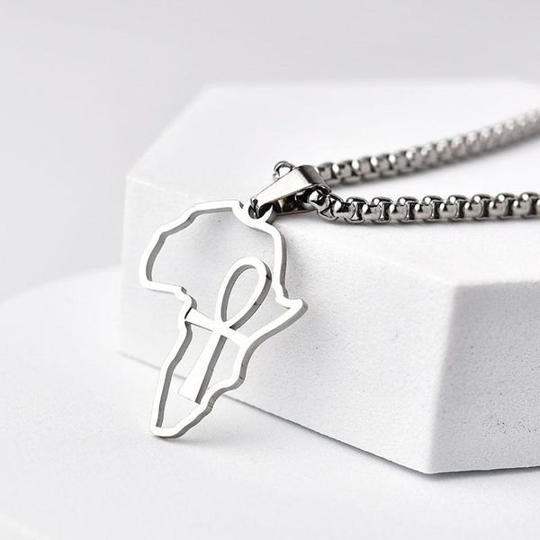

pendant necklaces hollow africa map couple necklace hip-hop stainless steel silver color women and men chain jewelry