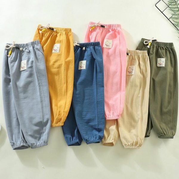 

trousers 2021 summer cotton and linen anti-mosquito pants boys girls baby casual bloomers thin section visit, Blue